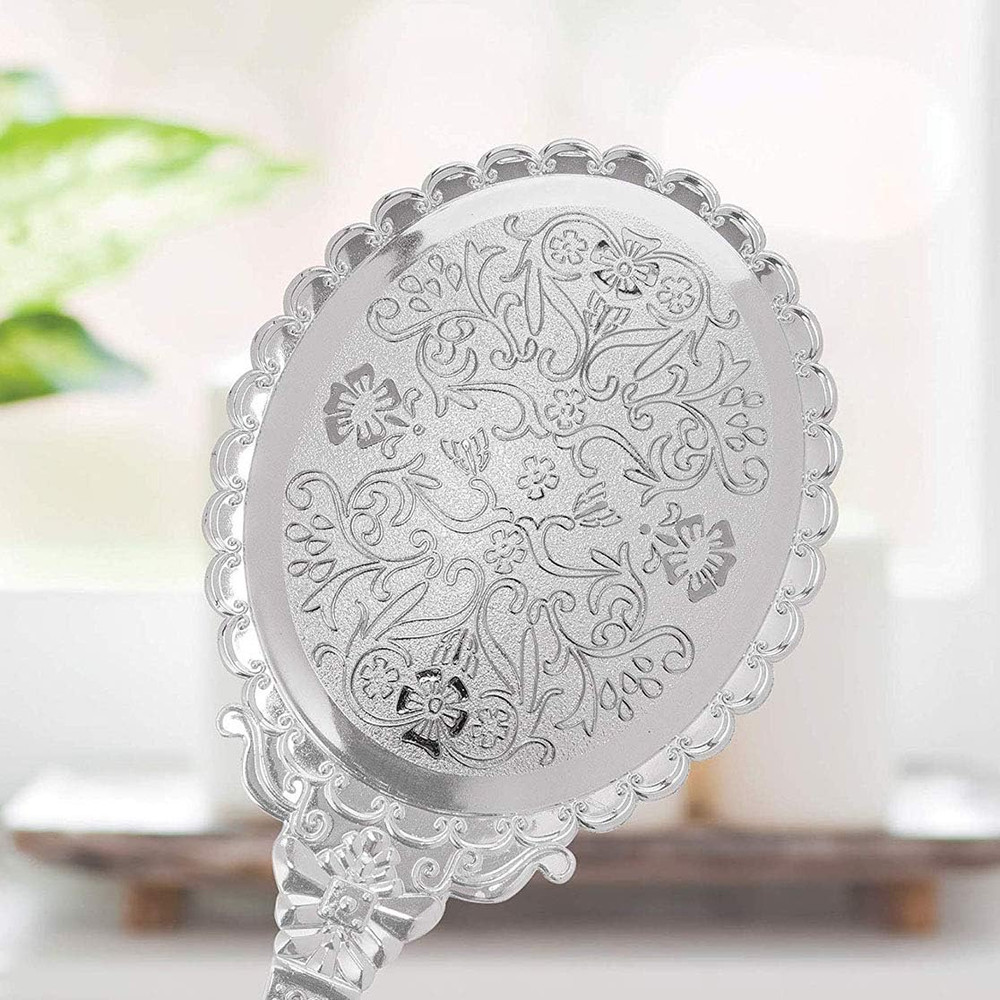 Vintage Handheld Mirror Small Hand Held Mirror with Handle Vanity Silver