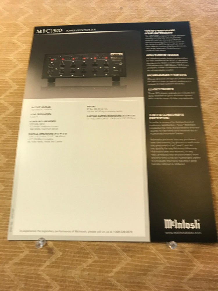 ORIGINAL MCINTOSH-MPC1500 POWER CONTROLLER - PRODUCT SPEC INSERT D1027