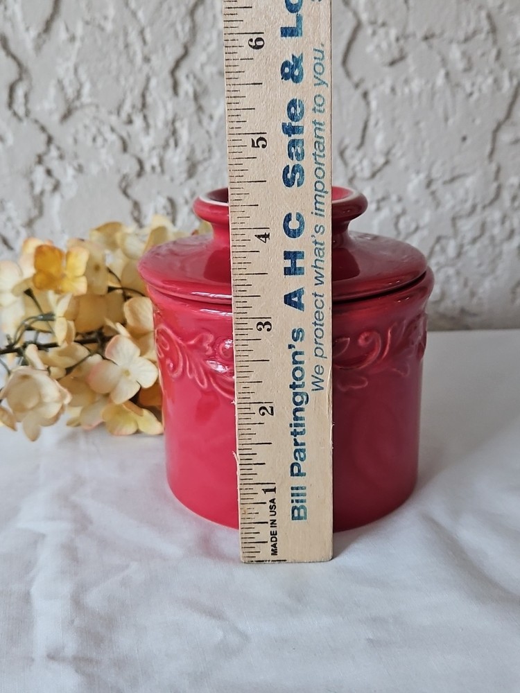 Tremain Original Butter Bell Crock Red Scroll Pattern