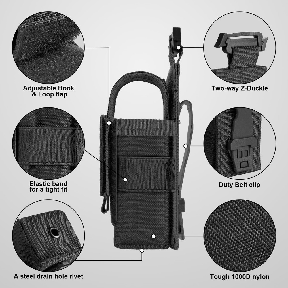 Tactical Flashlight Holster, Adjustable Pouch Holder Molle Black