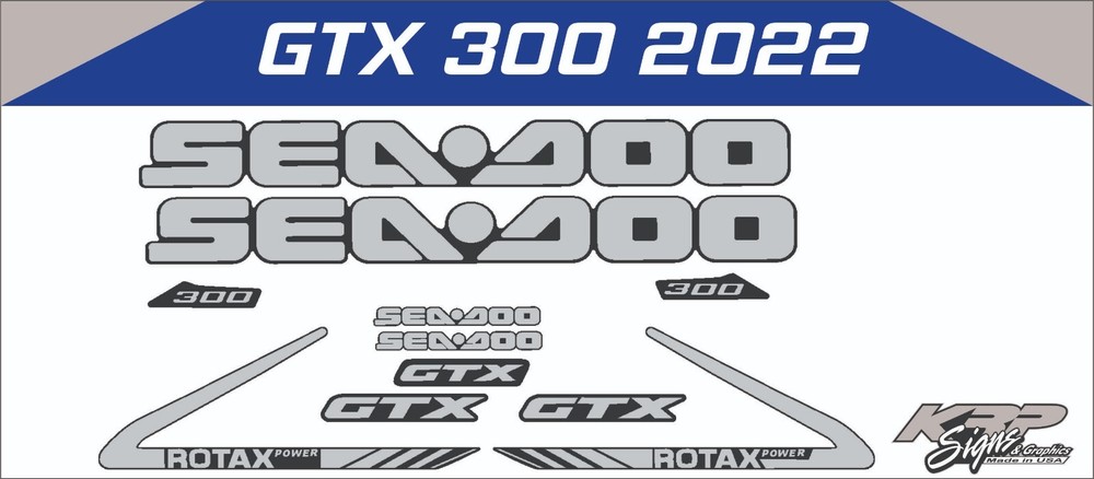 SEADOO GTX 300 2022 Graphics / Decal / Sticker Kit Custom GREY & BLACK