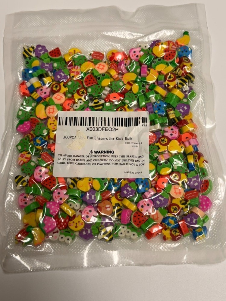 300 PCS Mini Animal Fruit Erasers, Bulk Tiny Novelty Pencil Erasers Assortment
