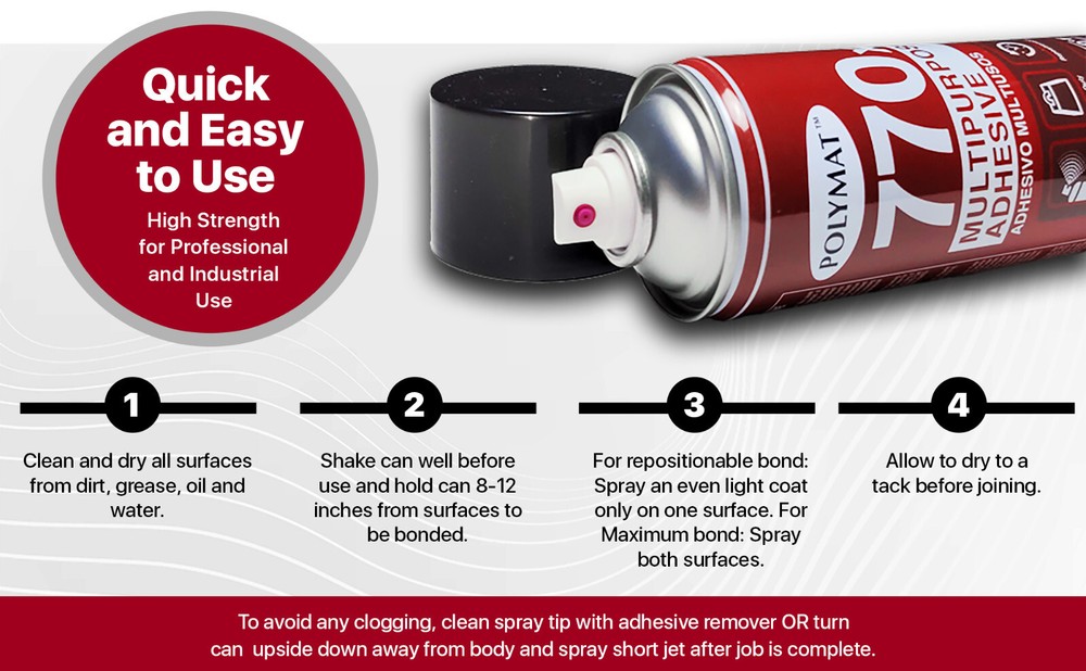 QTY: (8) Polymat 770X MULTIPURPOSE CLEAR MIST SPRAY ADHESIVE
