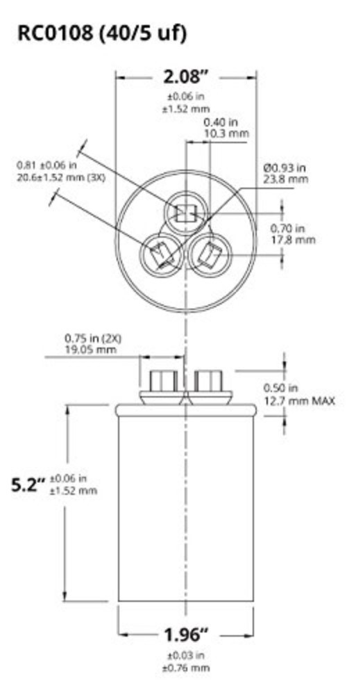 5 Pack Round Dual Run Capacitor TEMCo 40/5 MFD