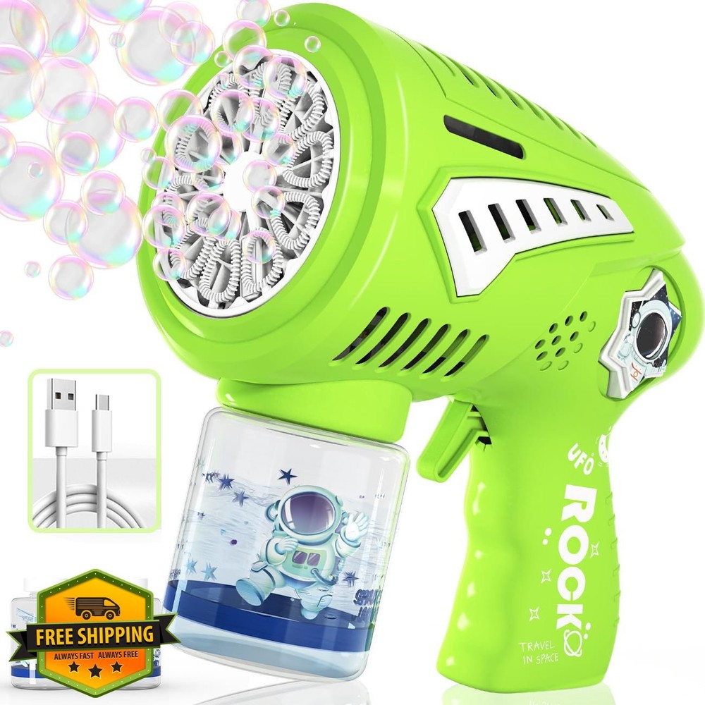 Big Bubble Gun Machine USB-C Rechargeable Large Bubbles LED Light 3+