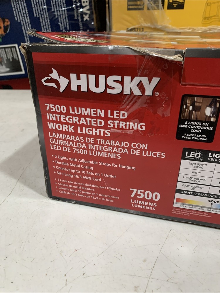 HUSKY 7500-Lumen LED String Light Energy-efficient Work Lights 50 ft. Cord