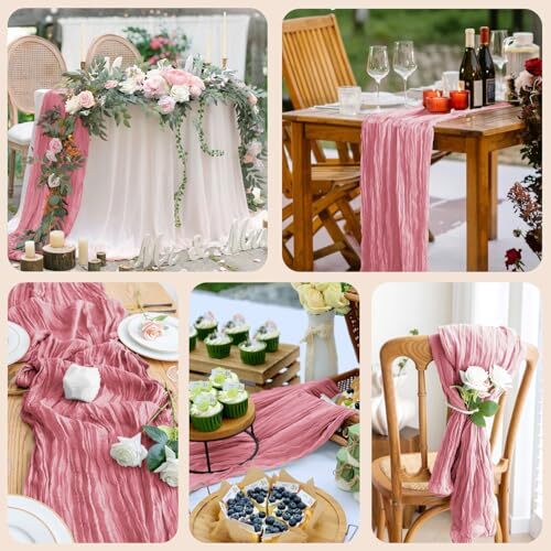 2PCS Table Runner Cheesecloth 10FT Boho Gauze Cheese Cloth 2 Pack Dusty Rose