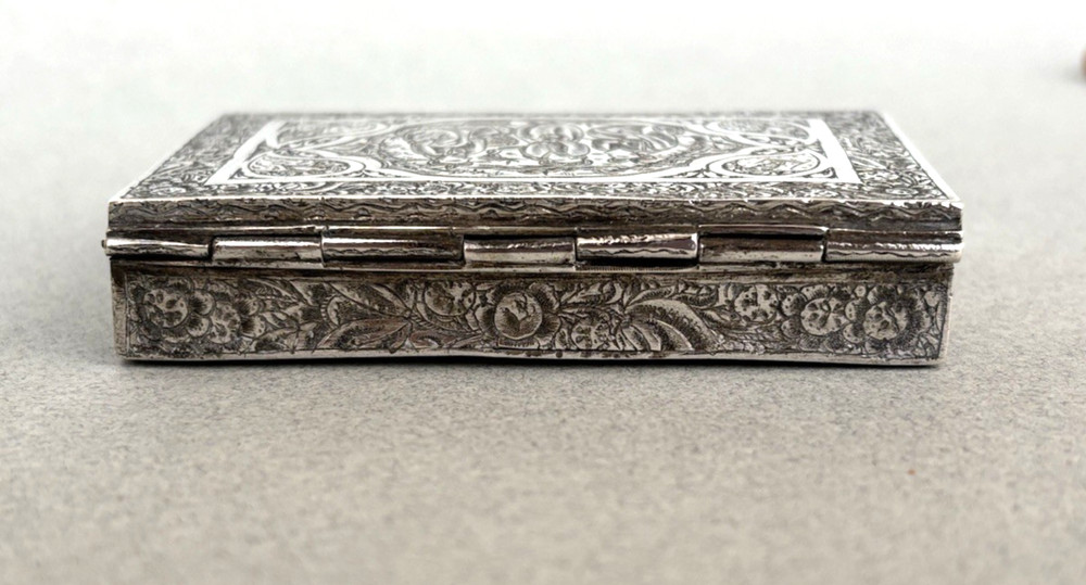 ANTIQUE FINE SILVER PERSIAN BOX Islamic Middle Eastern engraved cigarette case