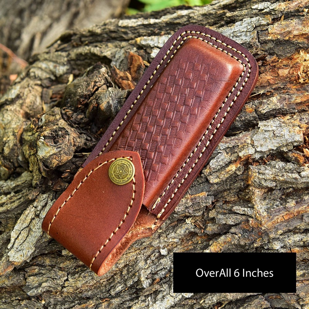 FOLDING POCKET KNIFE SHEATH | 5" Brown Genuine Leather Belt Loop Case