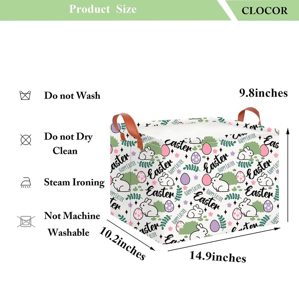 CLOCOR Rectangular Green Easter Gift Basket Empty,Waterproof Storage Basket w...