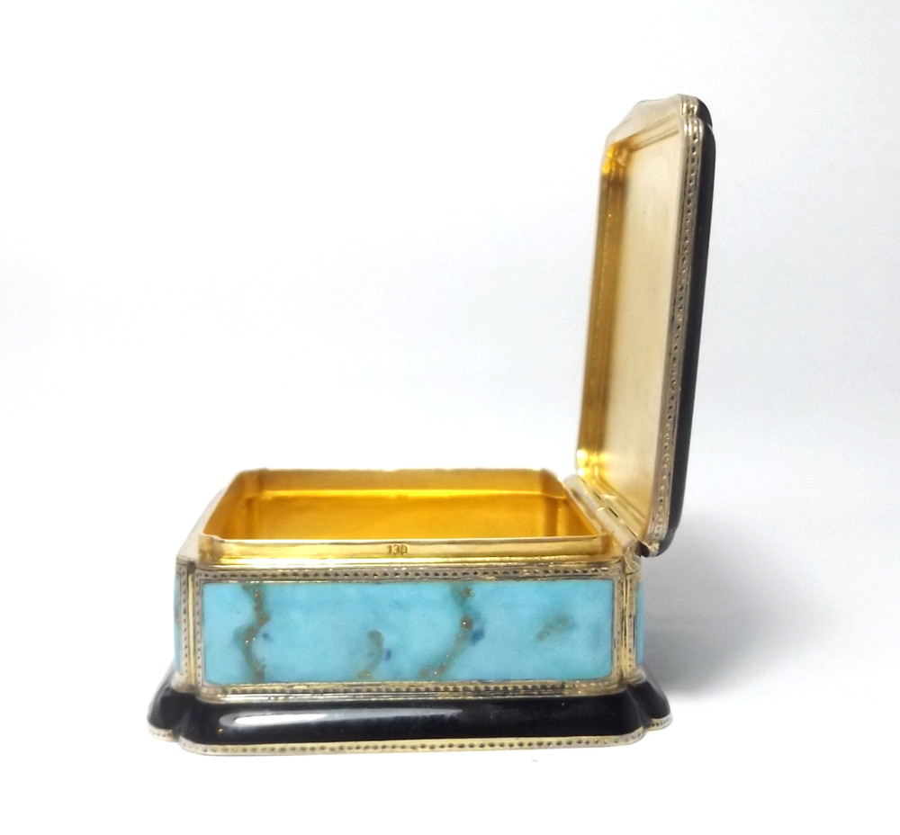 RARE GERMAN ART DECO 157g LOUIS KUPPENHEIM 935 SOLID SILVER & ENAMEL BOX, c1925