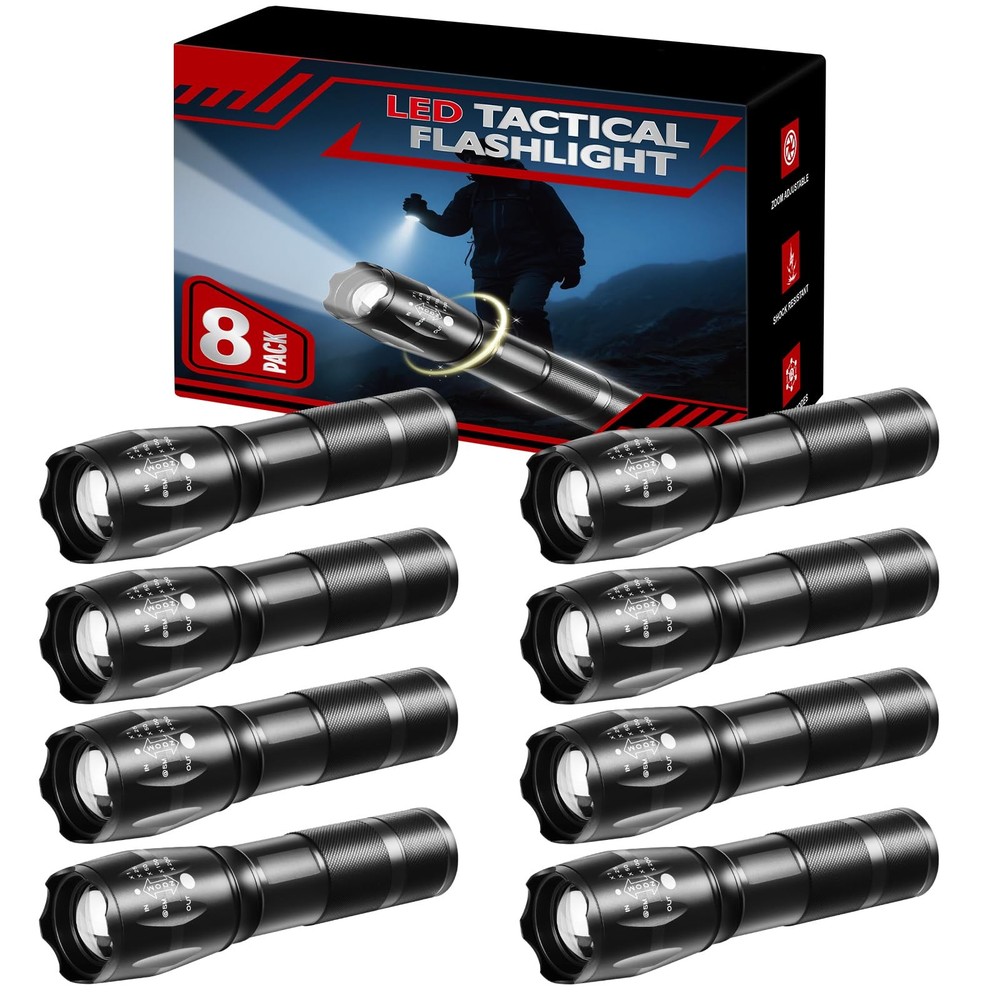 8 Pack Small Flashlight Powerful, 5 Modes Bright LED Flashlights 8Pack, Black