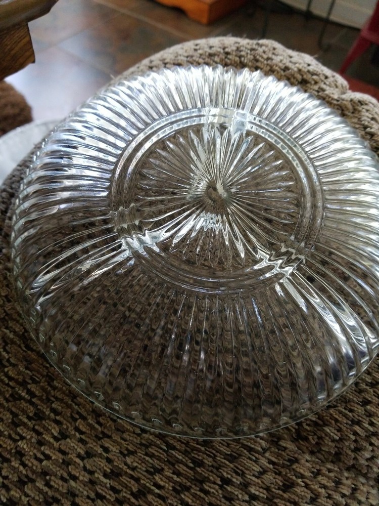 TWO KIG Indonesia Clear Glass Three Compartment Ribbed Nut Candy Dish