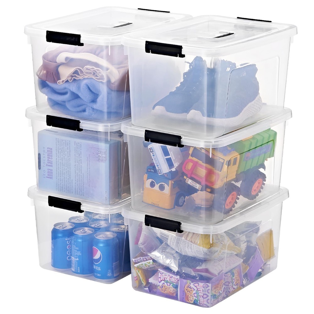 Clear 19 Quart Storage Bins, 6-Pack Stackable Plastic Box With Lids
