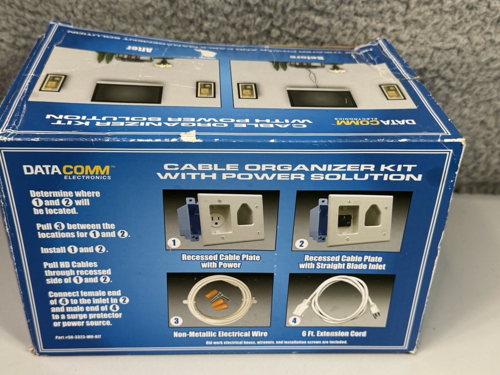 DataComm Cable Organizer Kit With Power Solution (50-3323-WH-KIT) New
