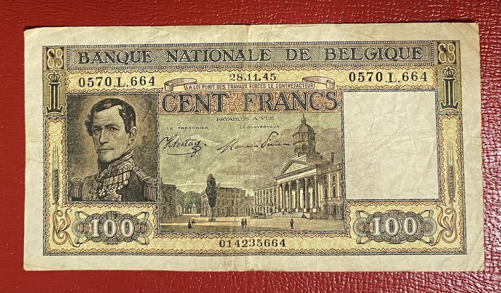 1945 Belgium 100 Francs Note