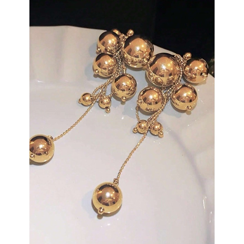 Gold Tone Statement Drop Earrings – Multi Ball Chain Dangle Earrings