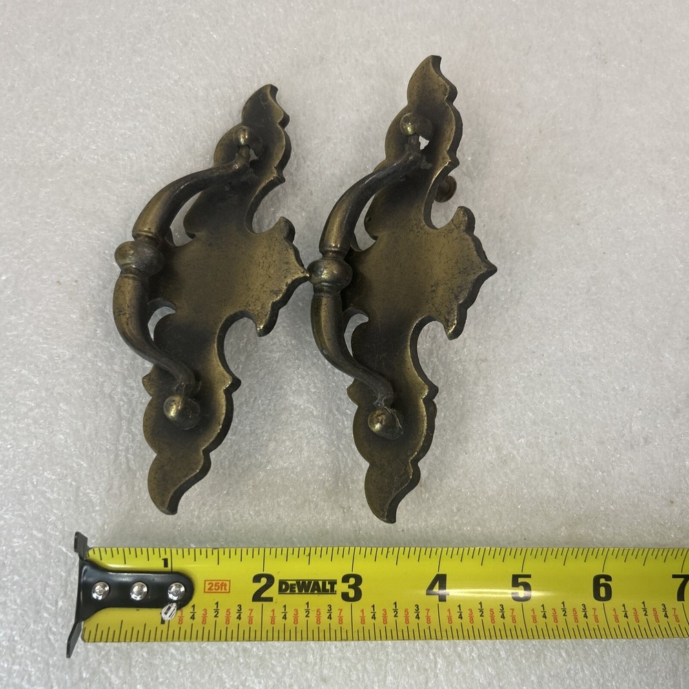 2 Vintage Cabinet Handles Drop Down Pulls Missing Screw