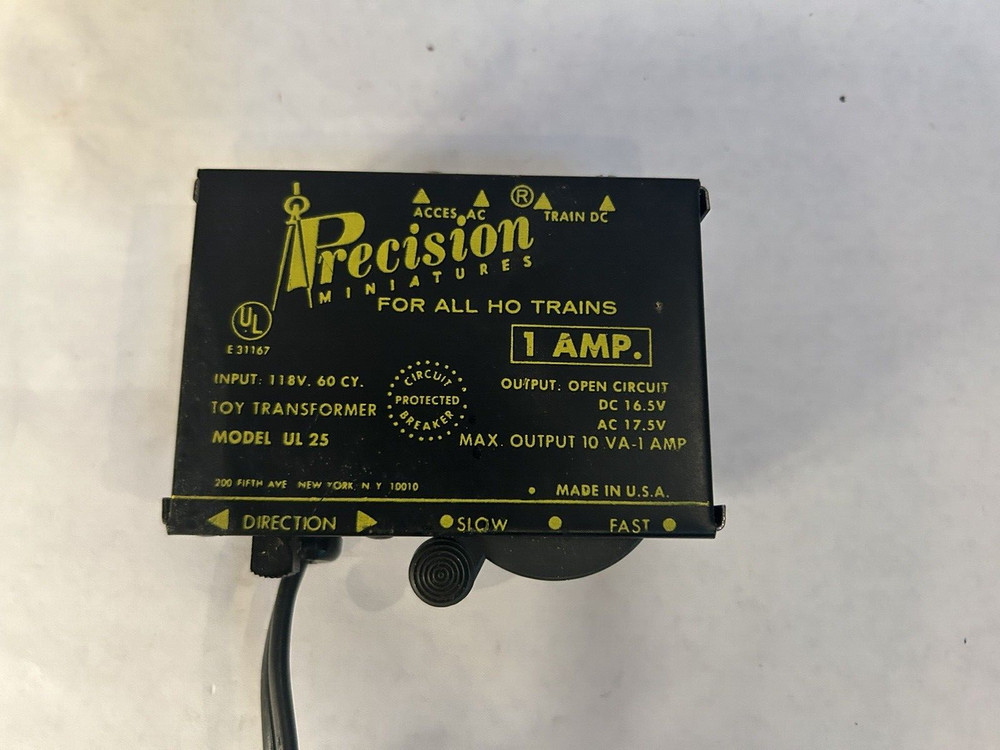 Precision Miniatures HO Train Transformer Model UL 25 - 120V AC-DC - TESTED