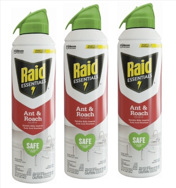 3 ~ Raid Essentials Organic Ant & Roach Killer Aerosol Spray Essential Oils 10oz