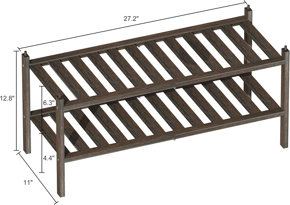 Bamboo 2-Tier Shoe Rack Stackable Shelf Storage Organizer for Entryway, Hallway