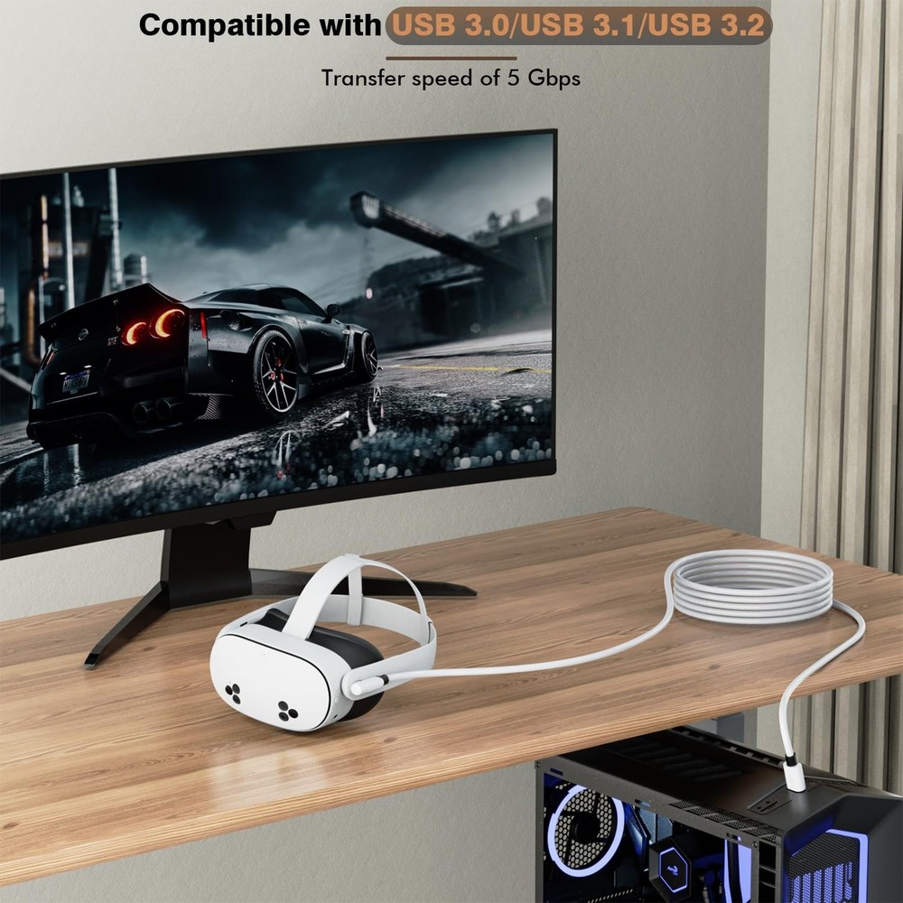 16 Feet Link Cable for Quest 3S,VR Cable Compatible with Meta Quest - Speed Data