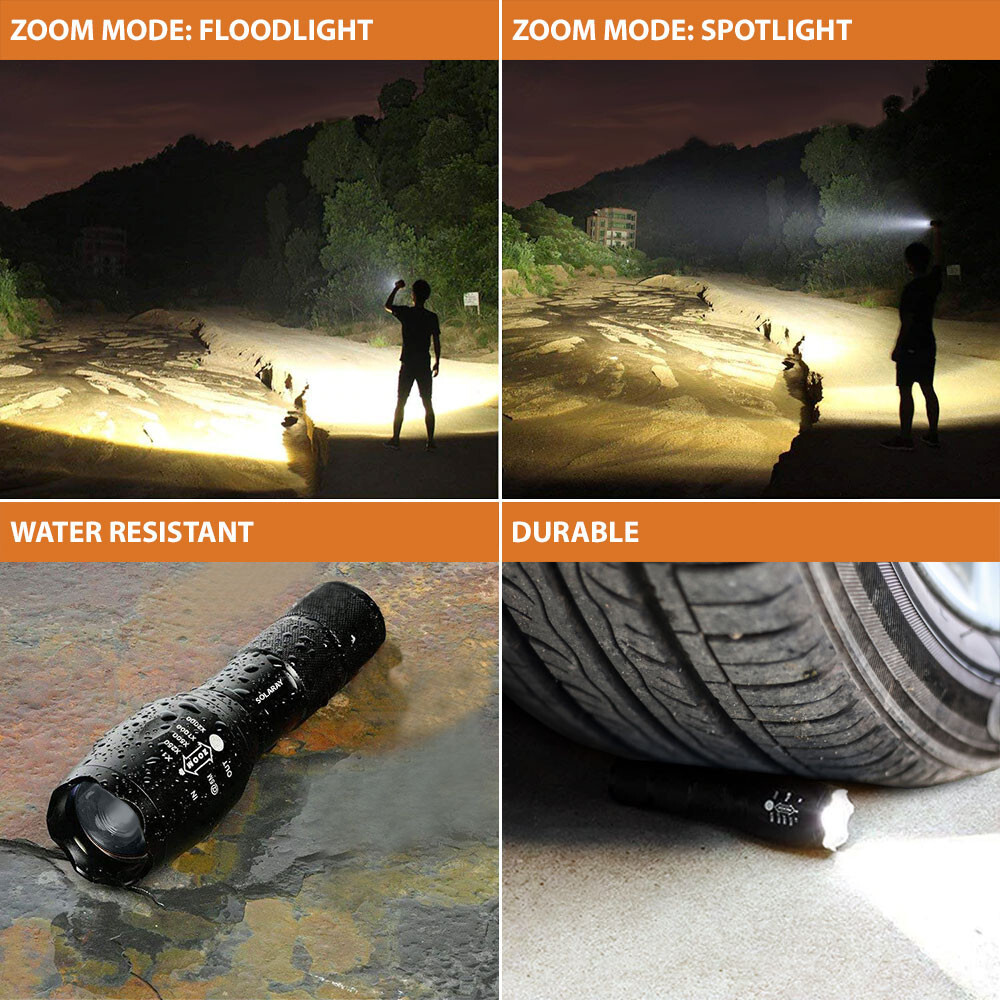 Super Bright LED Tactical Flashlight Rechargeable Work Light w/ Holster (2-PACK)