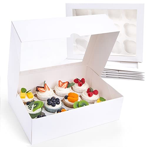 12 Count Cupcake Boxes, 6PCS Cupcake Container with Window Boxes White-1