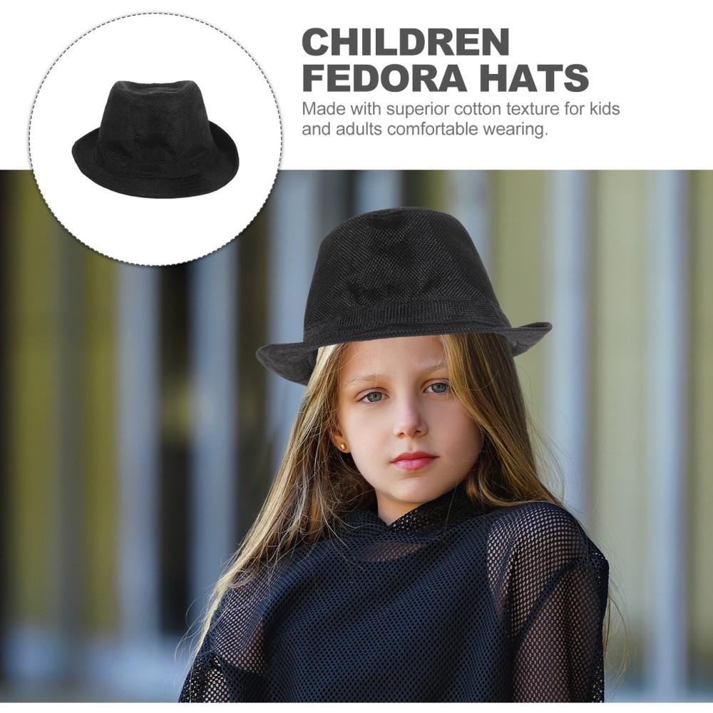 Cotton Fedora Hat for Kids Black Dance Performance Adjustable 58cm