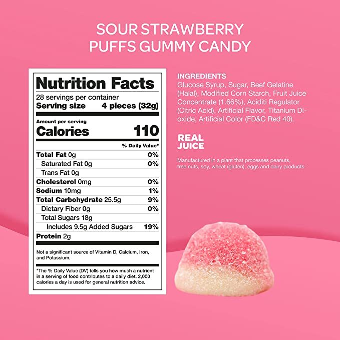 Gummy Candy Pink Strawberry Puffs - Bulk Pack 2 Pounds