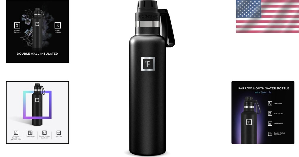 Rust Resistant Stainless Steel Water Bottle - Black 24 oz