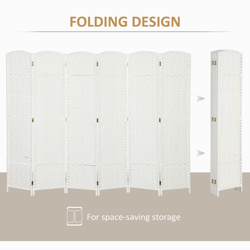 6 Panel Room Divider Freestanding Folding Privacy Screen White
