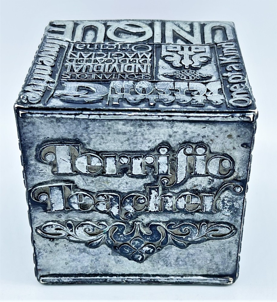 Vintage Terrific Teacher Paperweight Cube Desk Decor Gift