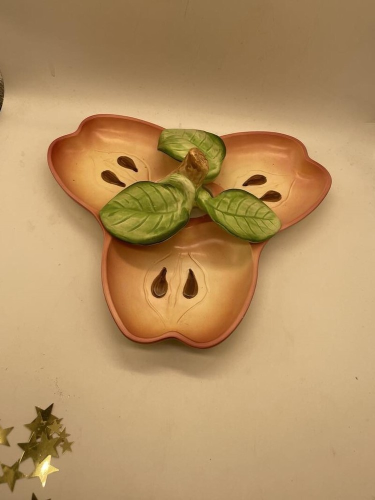 EUC Vintage Ceramic Apple Shaped 3 Part Divided Dish