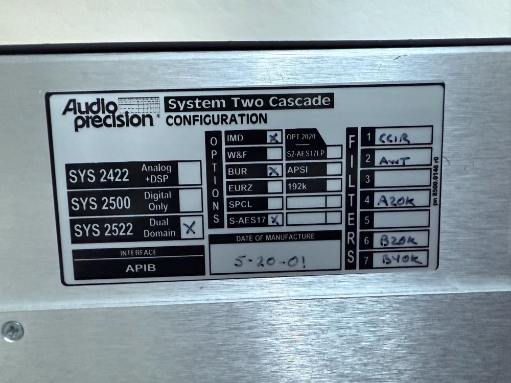 Audio Precision Analyzer SYS-2522 Cascade 96 kHz Dual Domain - Fully Equipped!