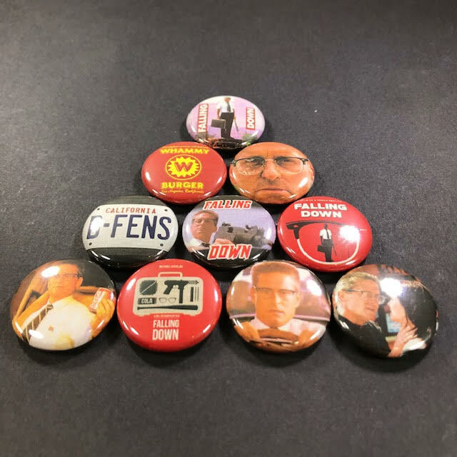 Falling Down 1" Button Pin Set Action Los Angeles Michael Douglas Whammy Burger
