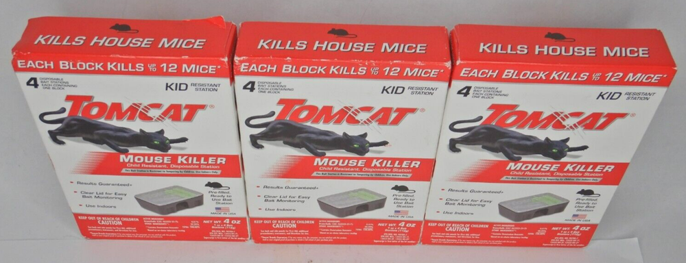 3 Boxes Tomcat Mouse Killer Kid Resistant Station Disposable 4oz