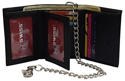 Men's RFID Blocking Premium Leather Chain Trifold Wallet