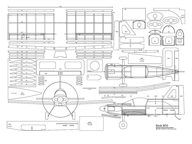 Bede BD-8 Electric Peanut 13" WS RC Model Airplane Plans Templates PDF on USB