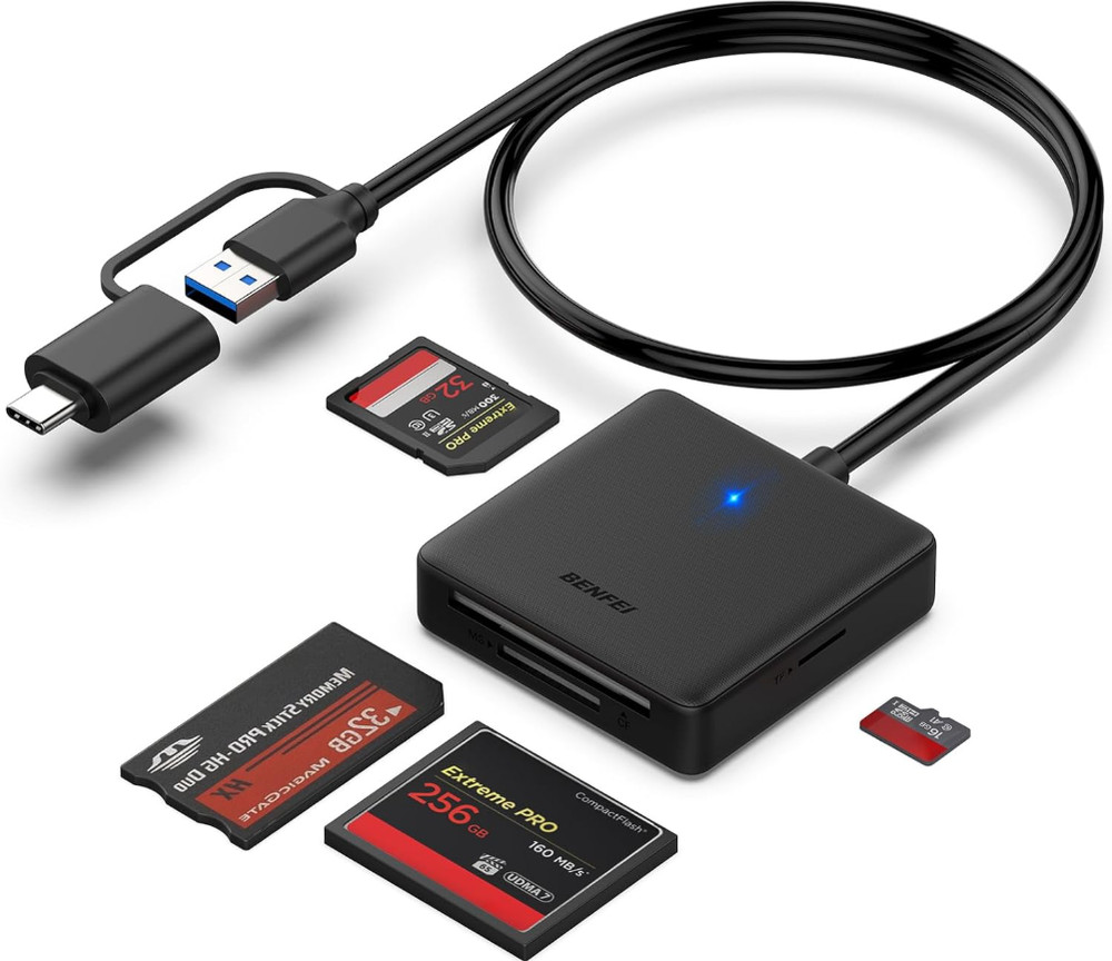 4-in-1 USB & USB-C Memory Card Reader SD MicroSD MS CF Adapter High Speed