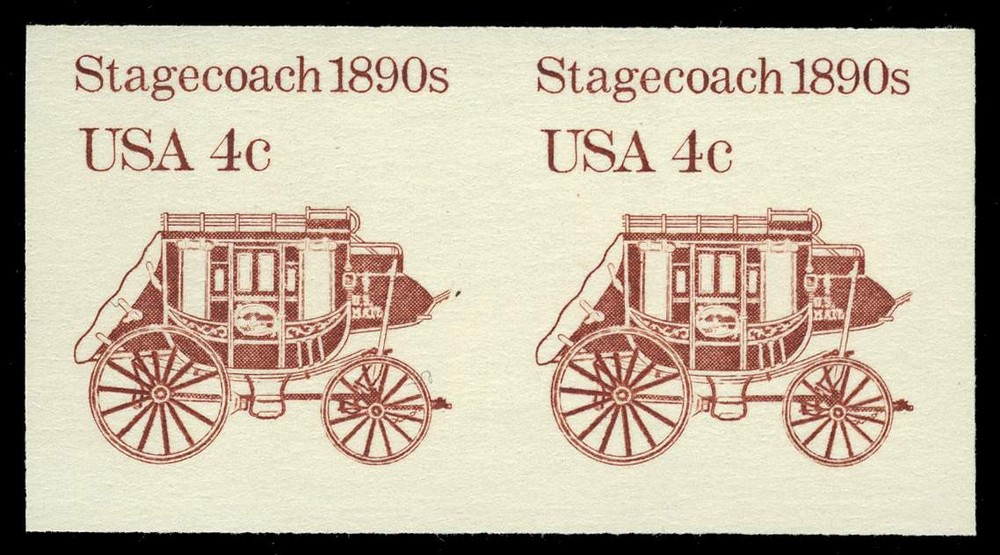 US #2228b  4¢ Stagecoach imperf pair VF NH, with interesting, tagging shift