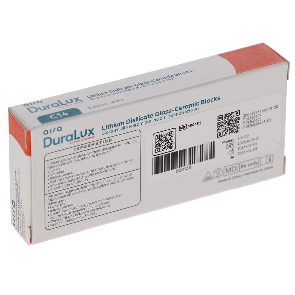 Aira 600133 DuraLux IPS e.max Type Blocks CAD inLab HT D2 C14 5/Pk
