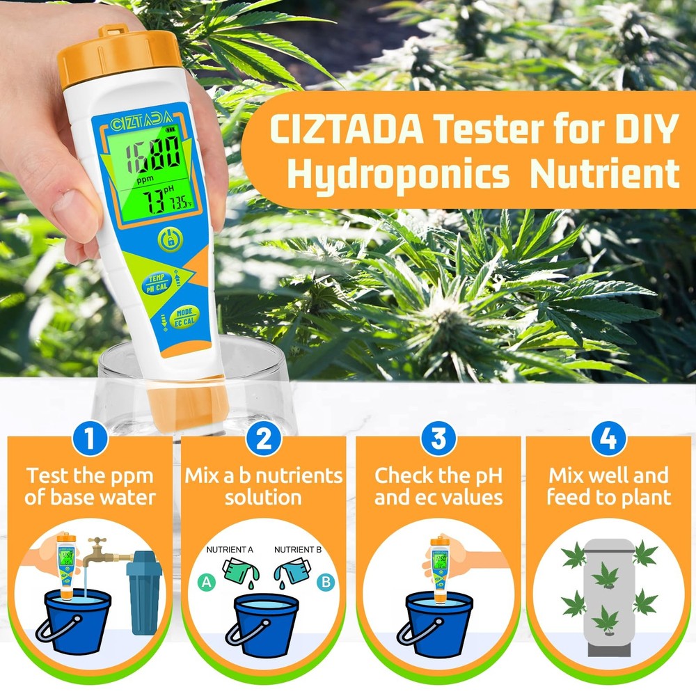 CIZTADA pH Meter for Water Digital EC and PPM Hydroponics
