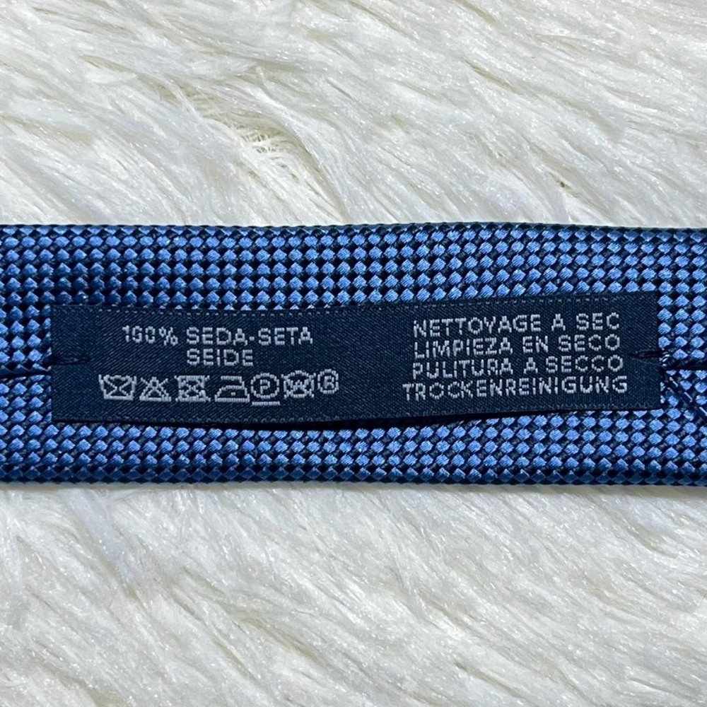 Hermes Silk Blue Solid Tie Near Mint Unused