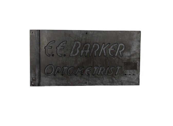 Early 1900s Solid Brass “E. E. Barker - Optometrist” Trade Sign (10” x 20”)