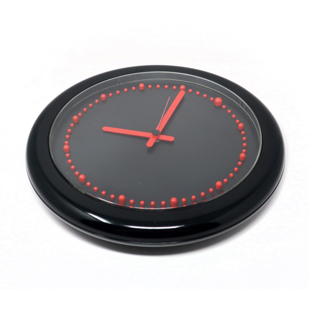 1980s Postmodern Black and Red Rexite Zero 980 Wall Clock