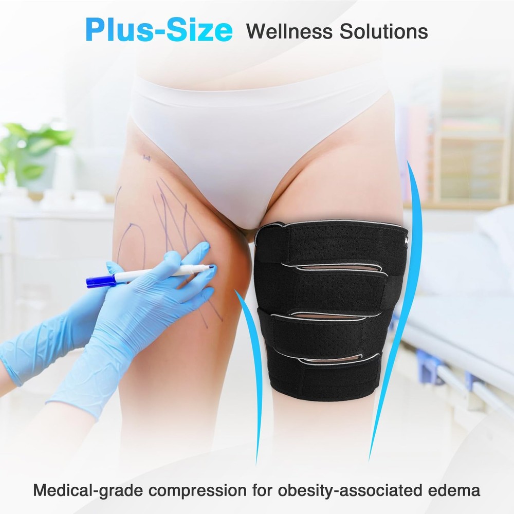 Feamero Plus Size Thigh Compression Wrap for Lymphedema & Swelling Relief, Adjus