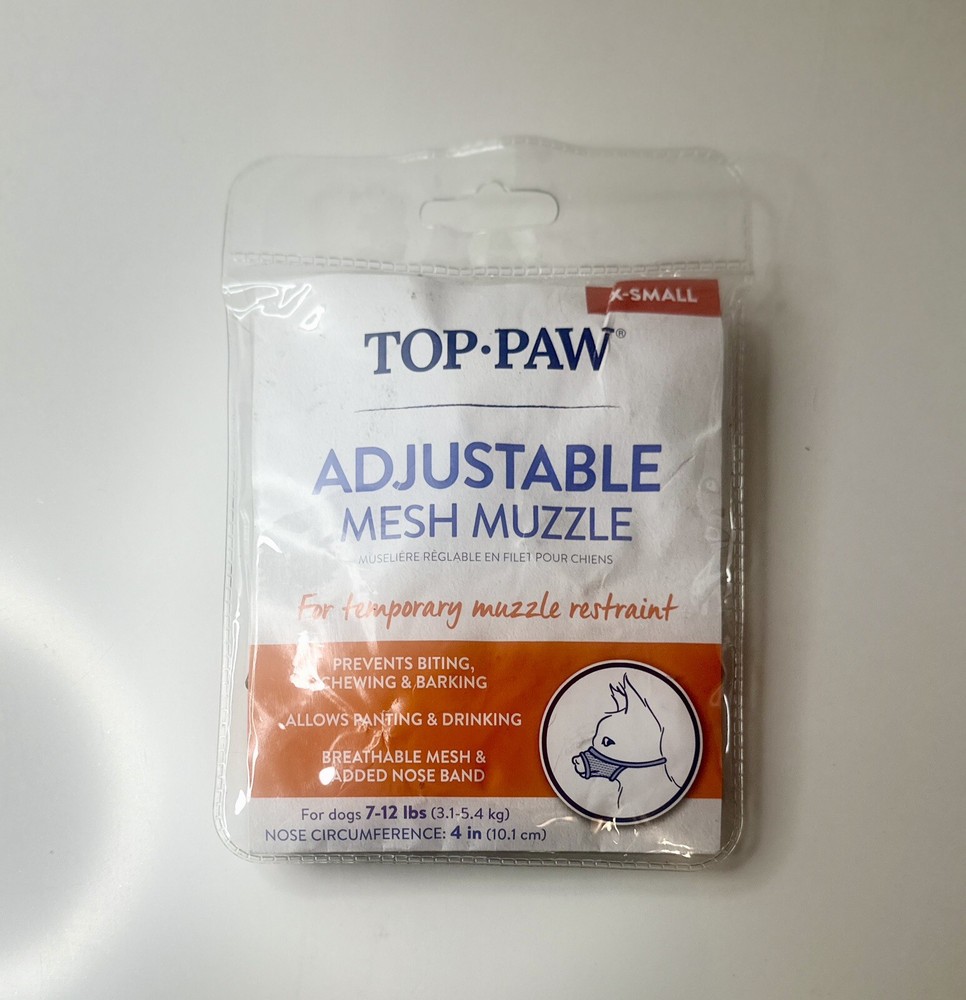 🐾Top Paw Muzzle Adjustable Mesh Muzzle Size X-Small 7-12  lbs Nose 4inches  NIB