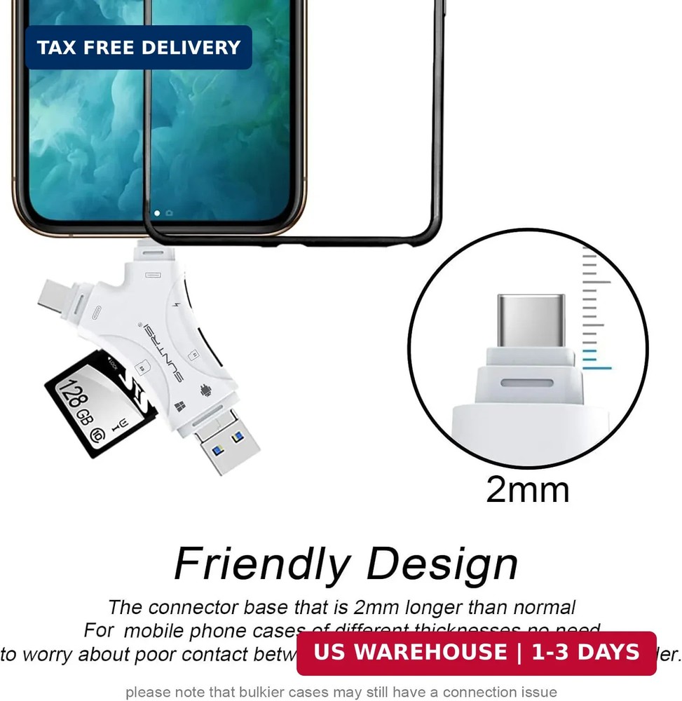 SD Card Reader for iPhone/ipad/Android/Mac/Computer/Camera,4 in1 Micro SD Card R
