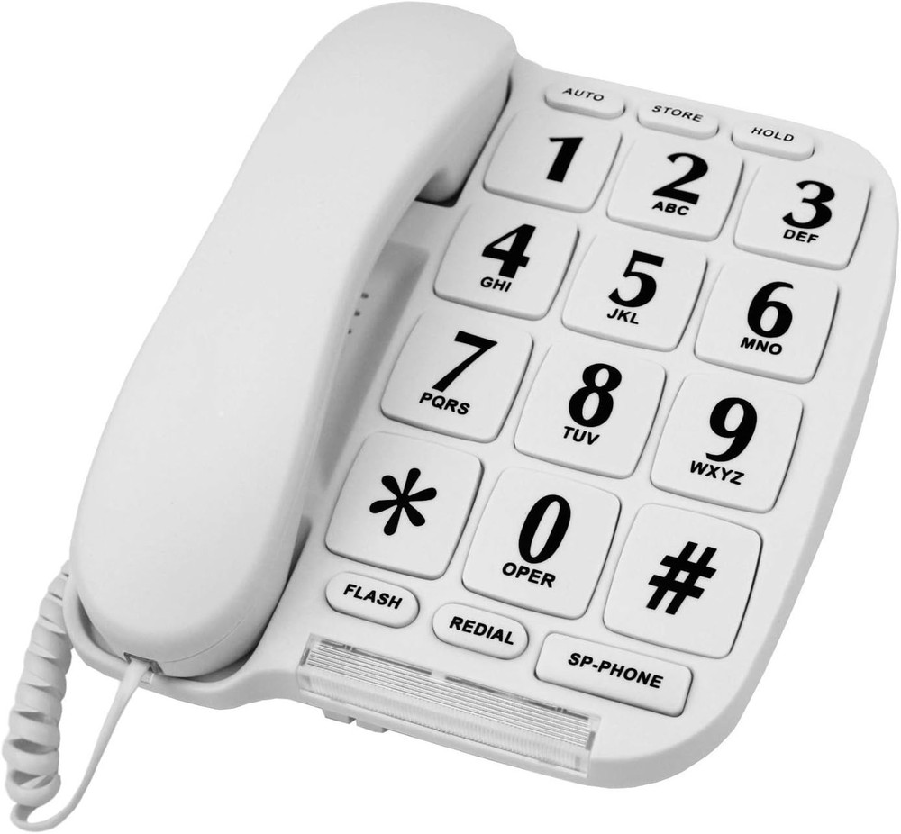 Big Button Phone for Wall or Desk with Speaker and Memory White